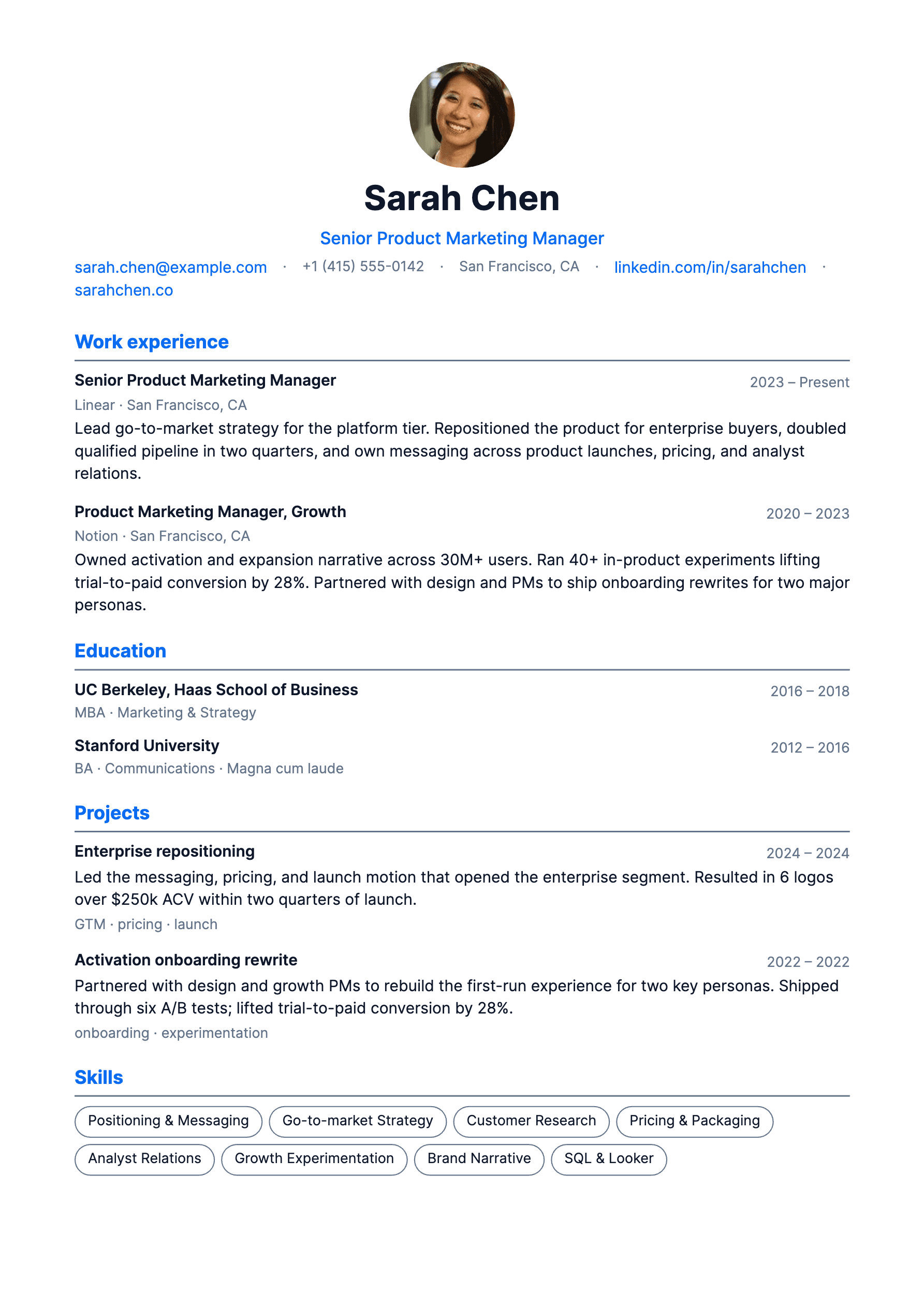 Classic resume template preview