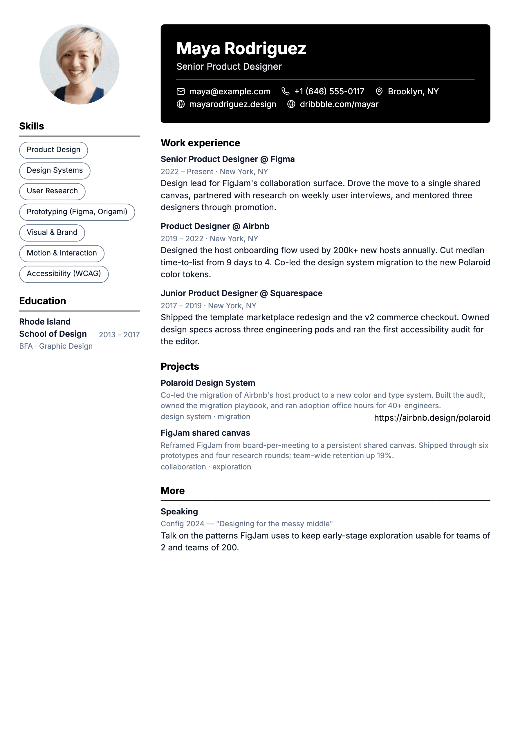 Two Column resume template preview